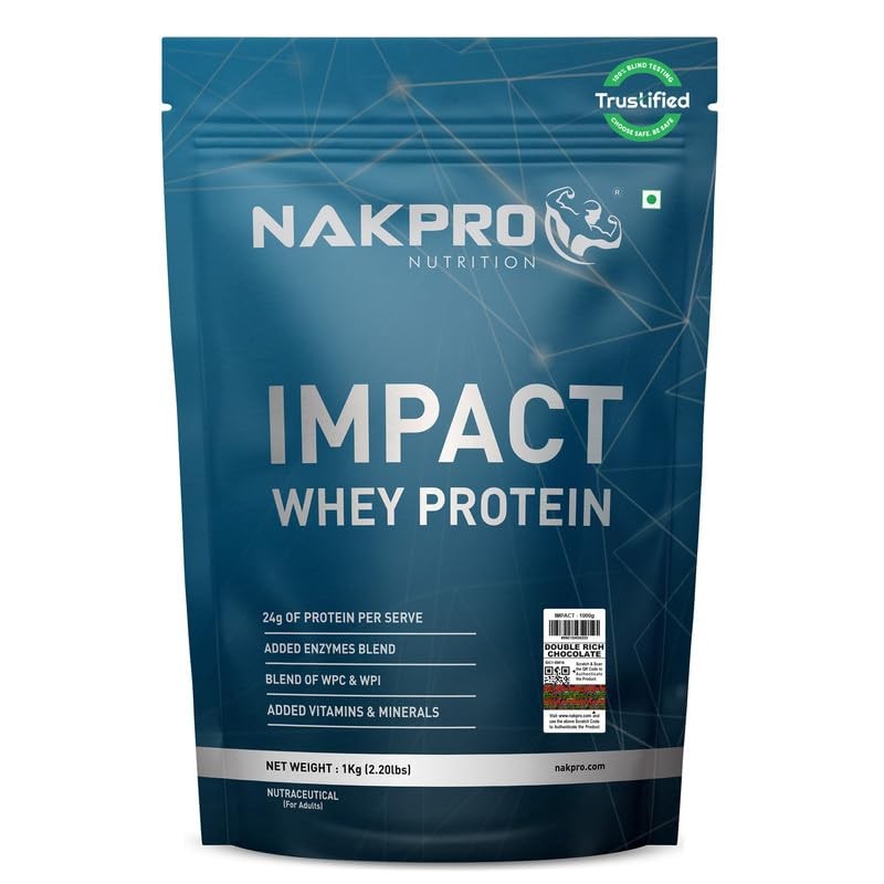 NAKPRO Impact Whey Protein Isolate 1kg Double Rich Chocolate 24g Protein