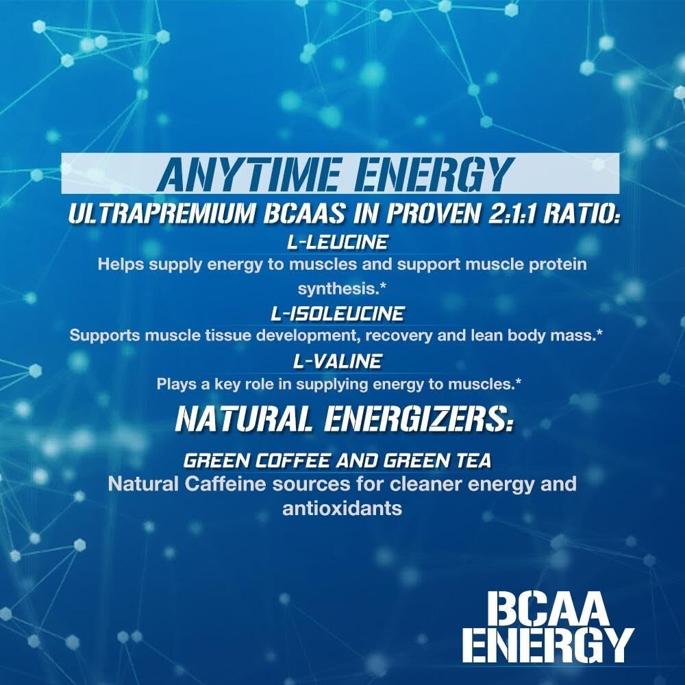 EVL BCAA Energy Blue Raz Powder 30 Servings Amino Acid Preworkout Drink