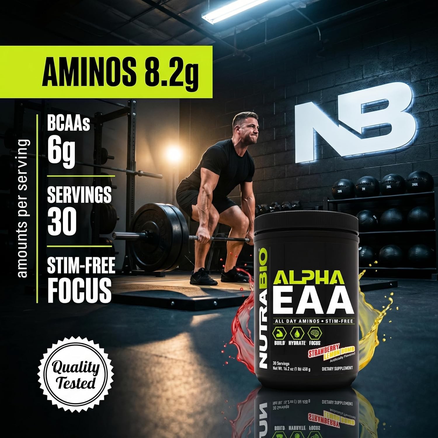 NutraBio Alpha EAA – All-Day Amino Acids for Muscle Growth and Hydration –