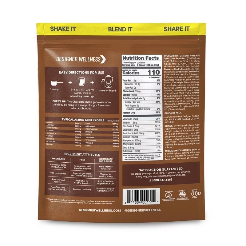 Designer Whey Protein Powder Gourmet Chocolate 32oz Gluten-Free Non-GMO