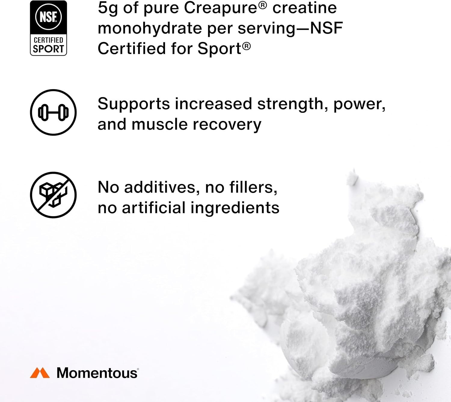 Momentous Creatine Monohydrate Powder Lemon 6.49g Serving 15 Servings NSF