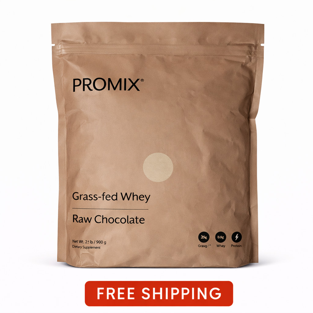 PROMIX Grass Fed Whey Protein Raw Chocolate Powder Supplement