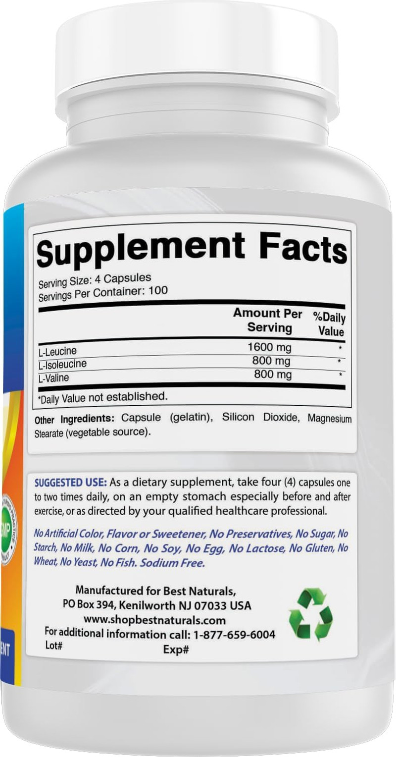 BCAA Branch Chain Amino Acid, 3200Mg per Serving, 400 Capsules – Pharmaceutical