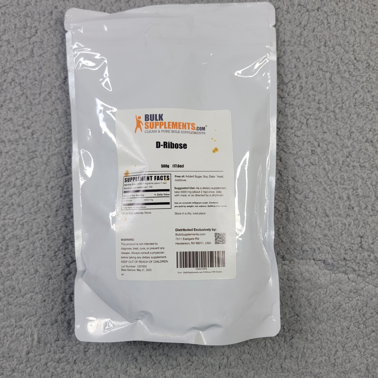BulkSupplements D-Ribose Powder 17.6oz – 5000 mg Per Serving – 100 serving size