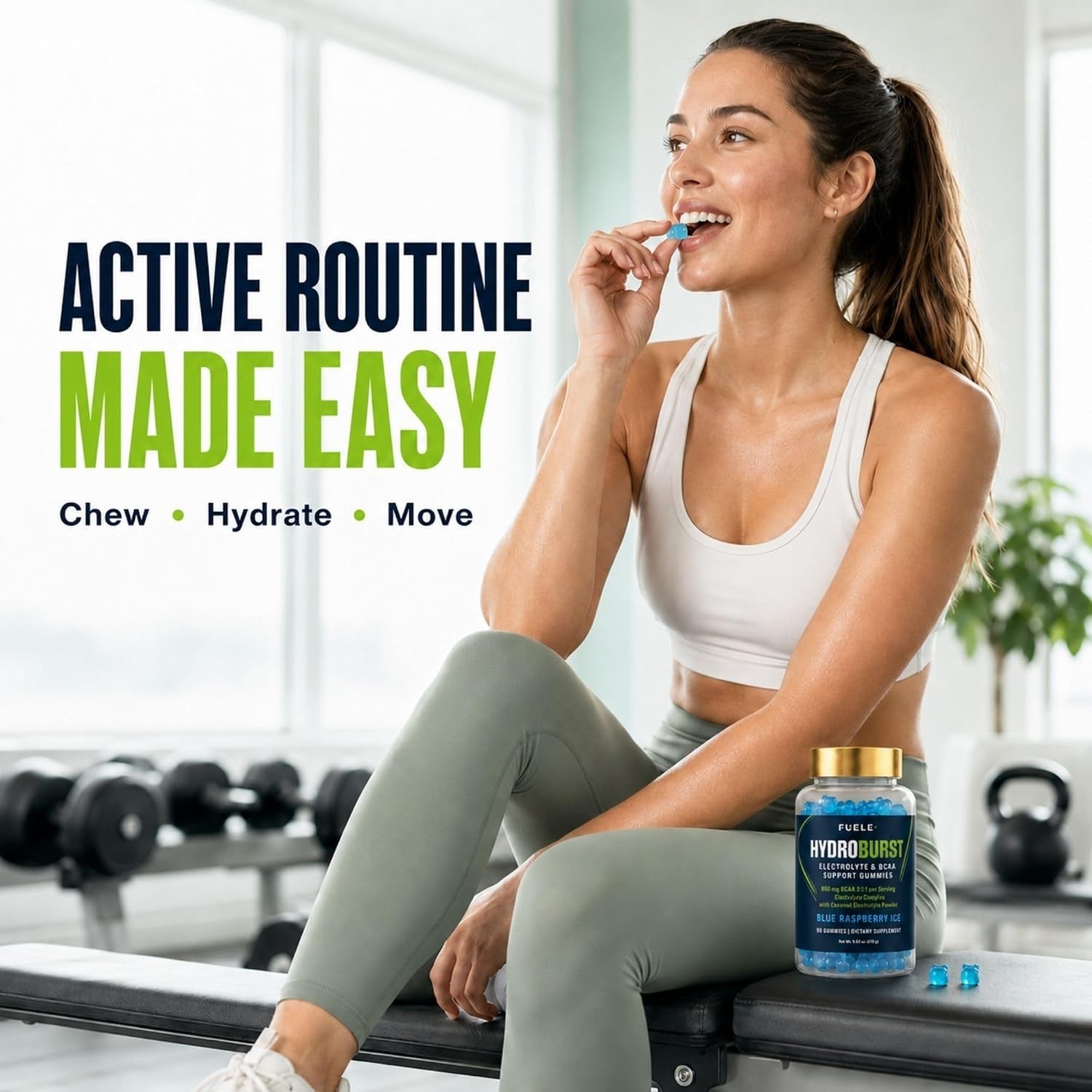 FUELE Electrolyte Gummies BCAA 2 1 1 Sugar Free Blue Raspberry 90 Ct