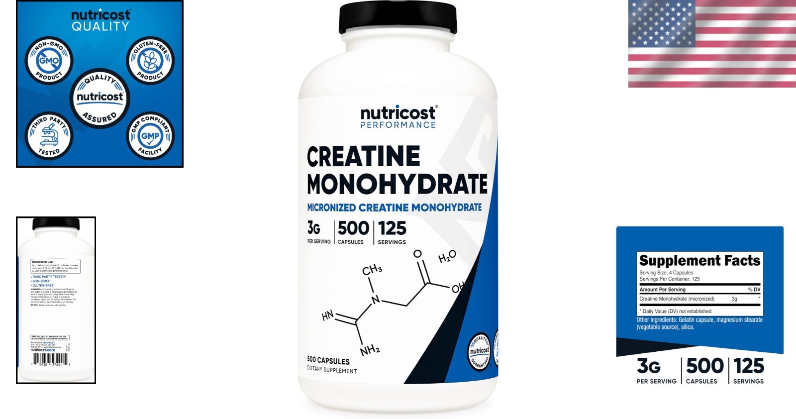 Unflavored Micronized Creatine 750mg Capsules – 500 Count for Fitness Excellence