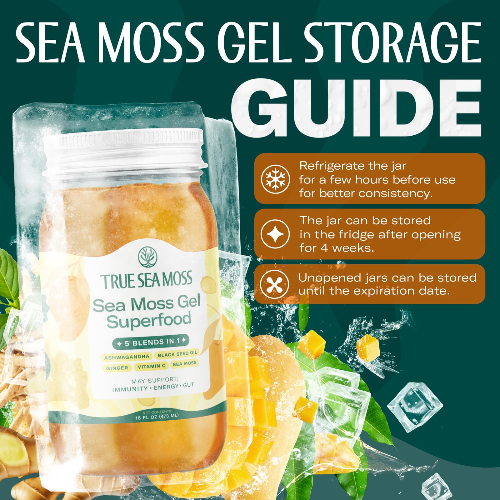 Sea Moss Gel 5-in-1: Wildcrafted Seamoss, Ashwagandha, Sea Vegetables, USA Made