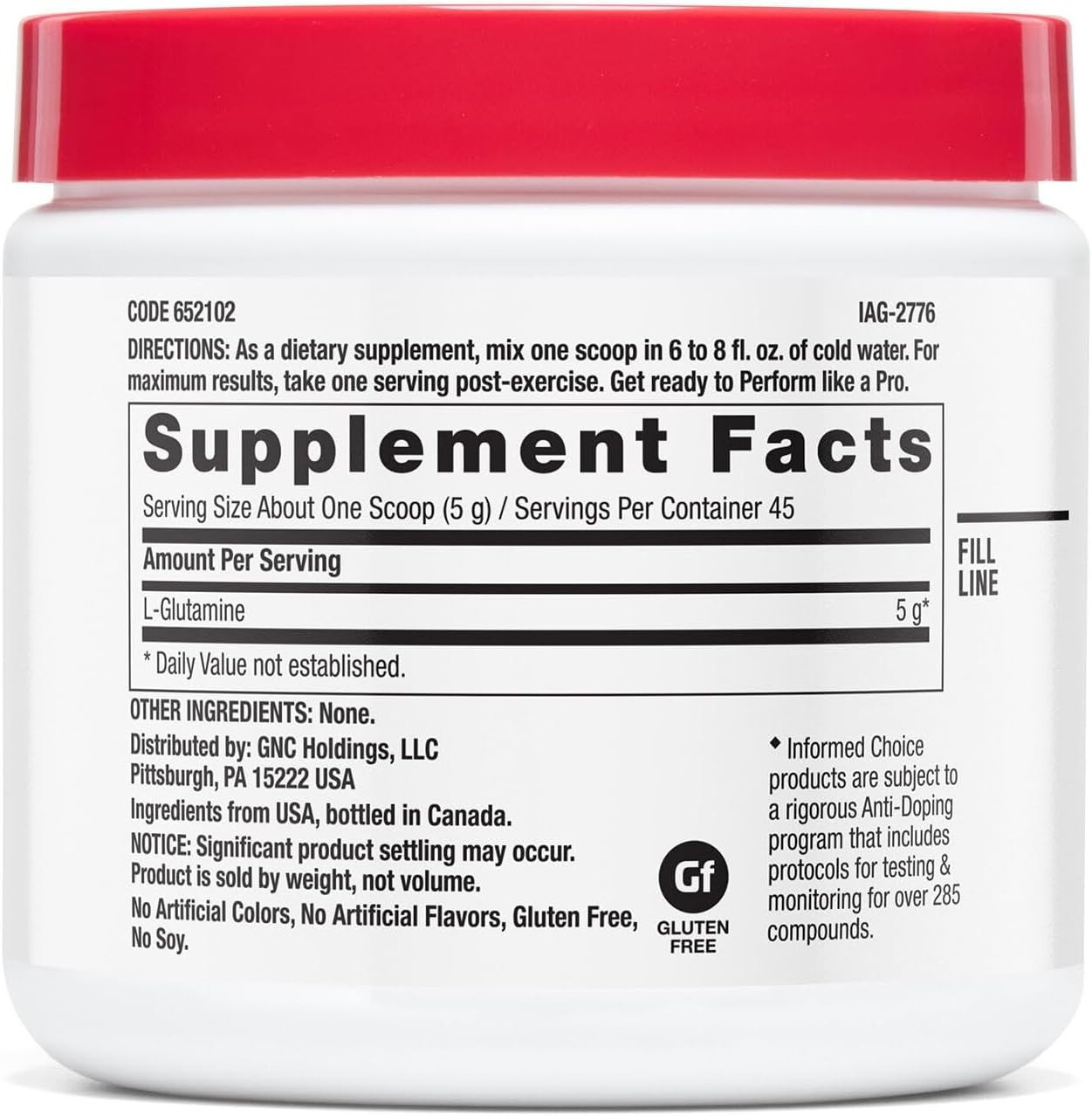 GNC Pro Performance L-Glutamine 5000Mg, Amino Acid Supplement Powder, Supports M