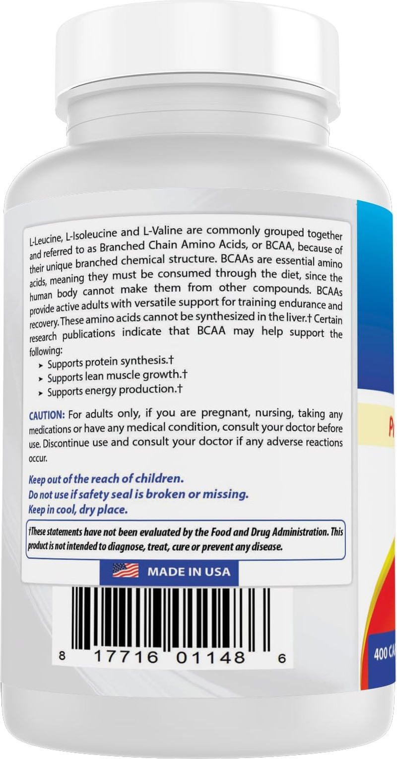 BCAA Branch Chain Amino Acid, 3200Mg per Serving, 400 Capsules – Pharmaceutical