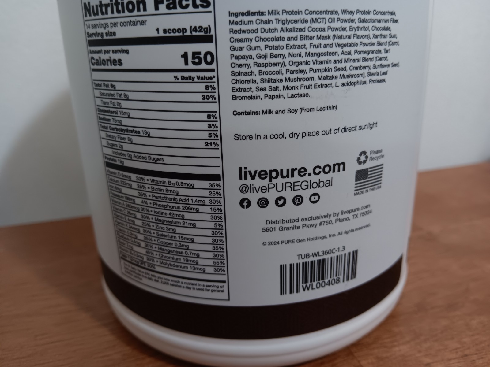 PURE LIFE Chocolate Nutrition Shake.Net Wt.20.7 Oz.(588g)