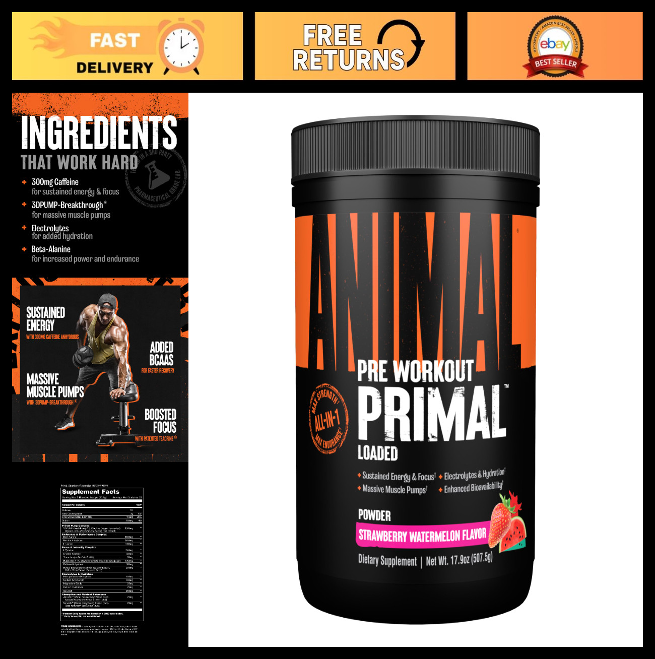 Hydration & Preworkout Powder with Beta Alanine, Caffeine, Electrolytes – Strawb