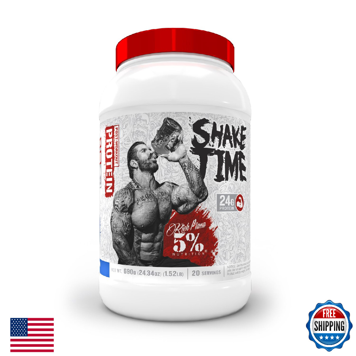 5% Nutrition Rich Piana Shake Time | 24g Animal Based Protein Drink | Grass-Fed