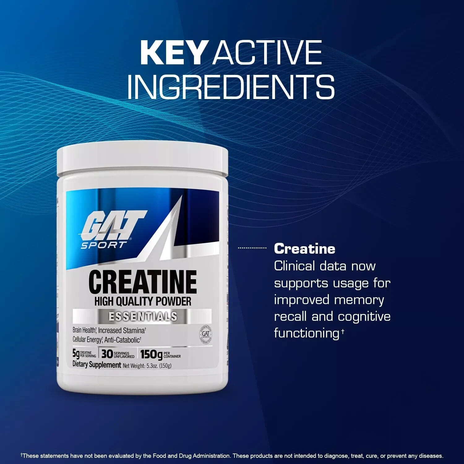 GAT SPORT Creatine Monohydrate Powder Strength Brain Health Anti-oxidant Endu