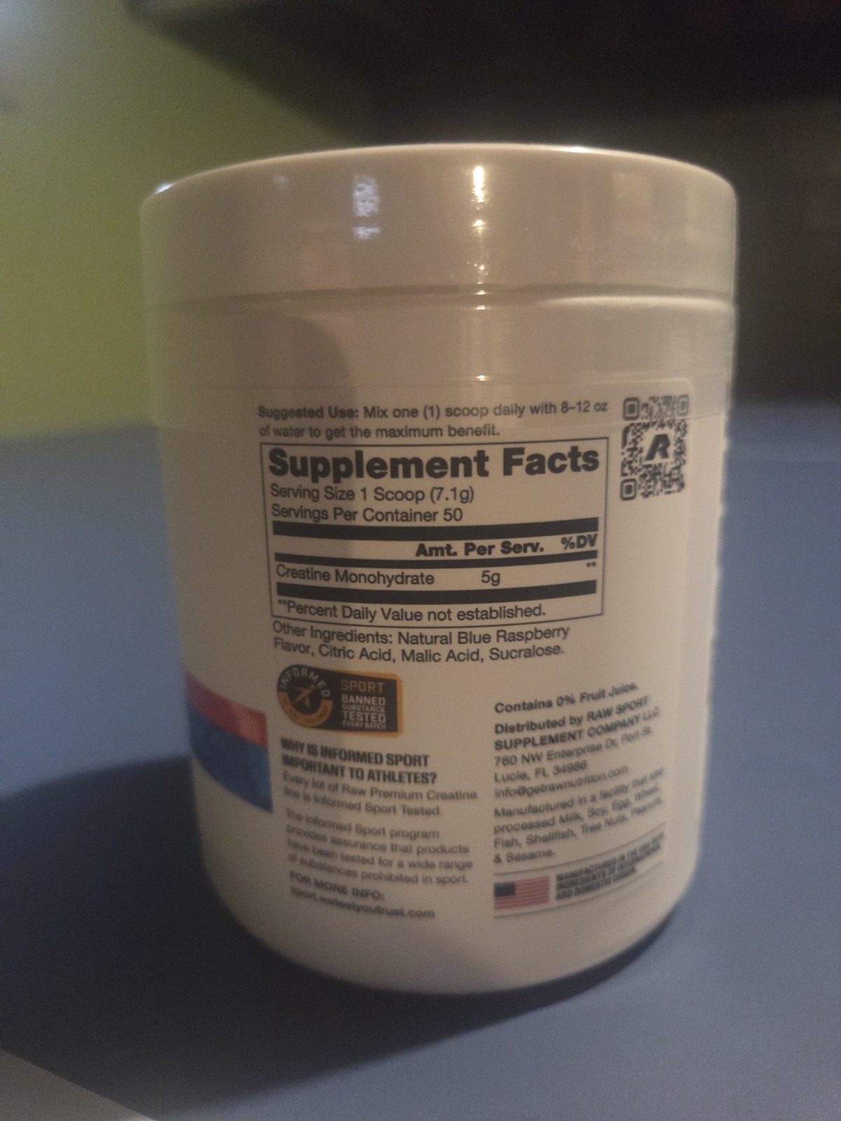 Raw Nutrition Essentials Creatine Monohydrate, Blue Raspberry, 50 Servings