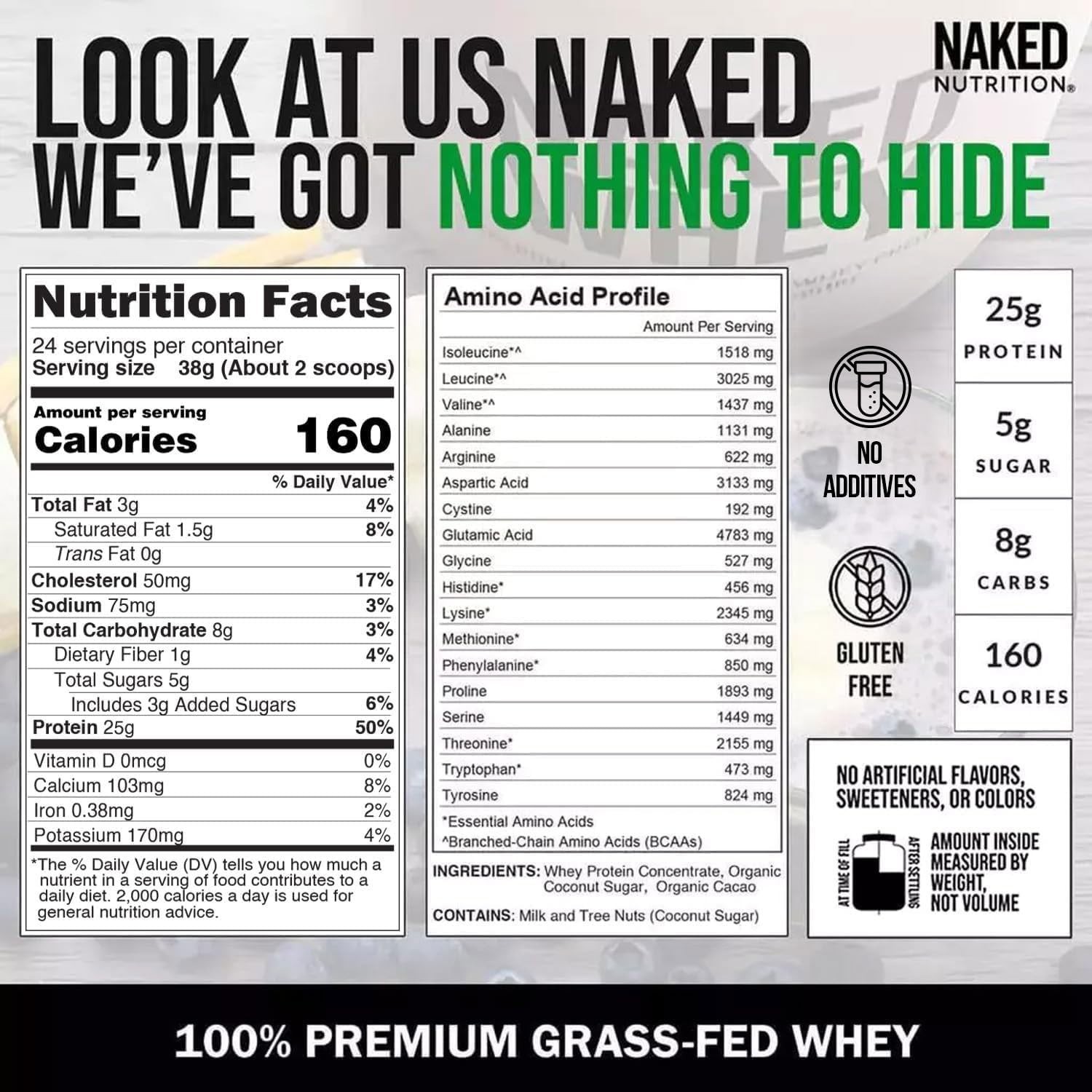 2LB Naked Whey – All Natural Grass Fed Whey Protein Powder, Organic Chocolate