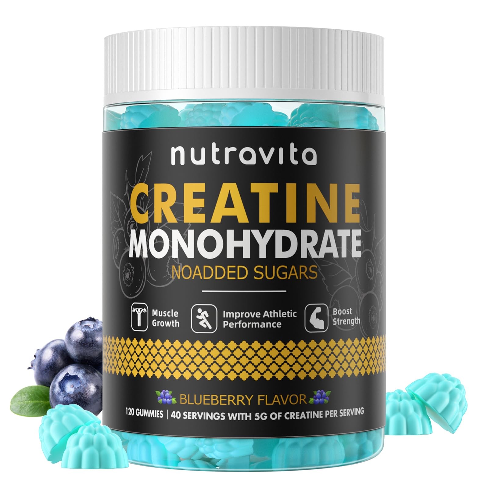 Creatine Monohydrate Gummies – 5g Per Serving, Sugar-Free, Vegan, 120 Count