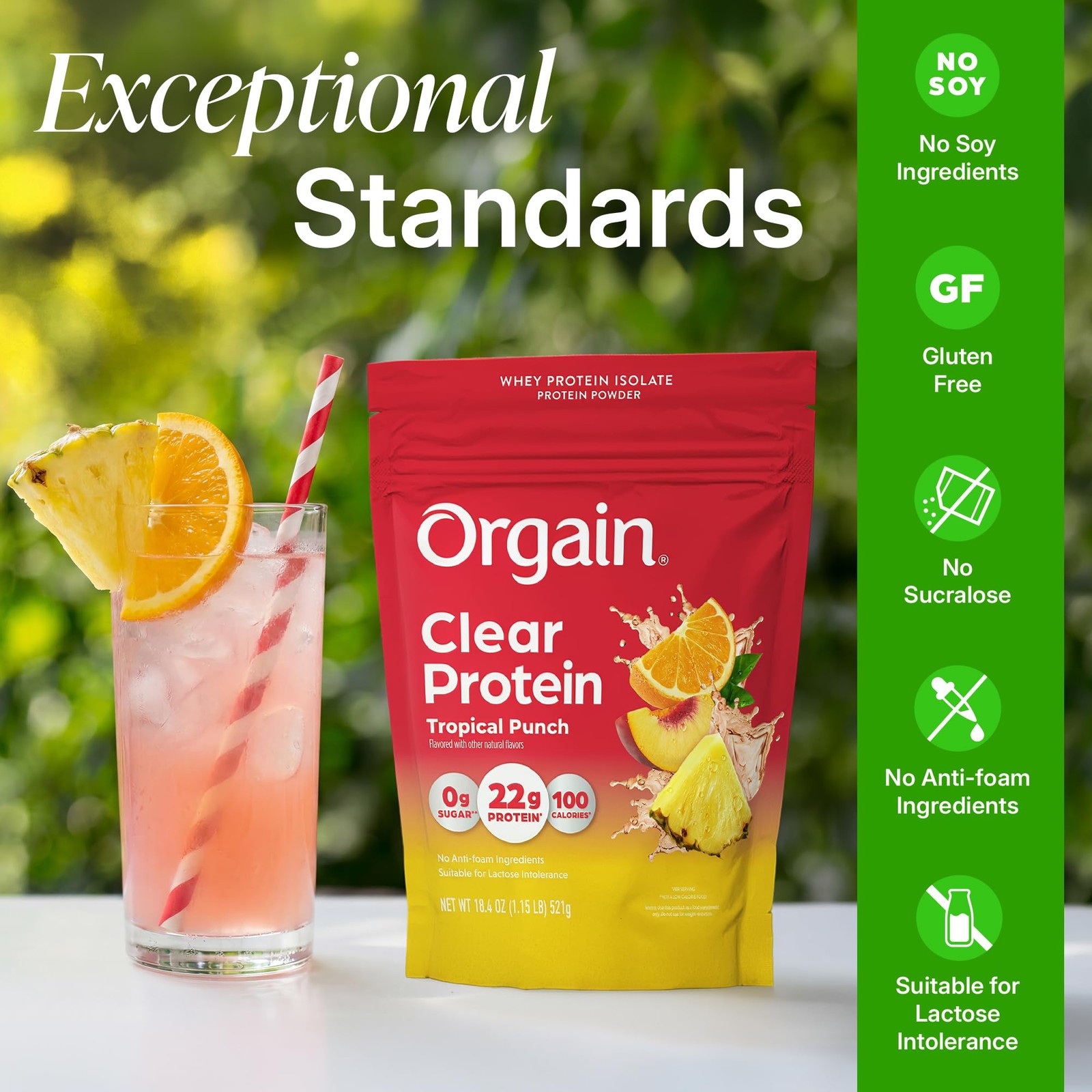 Orgain Clear Whey Protein Powder – Tropical Punch 18.4 Oz
