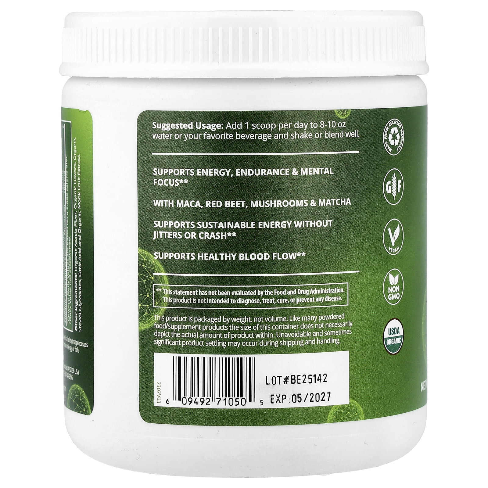Nutrition Organic Pre-Workout, Black Cherry, 8.5 Oz (240 G)