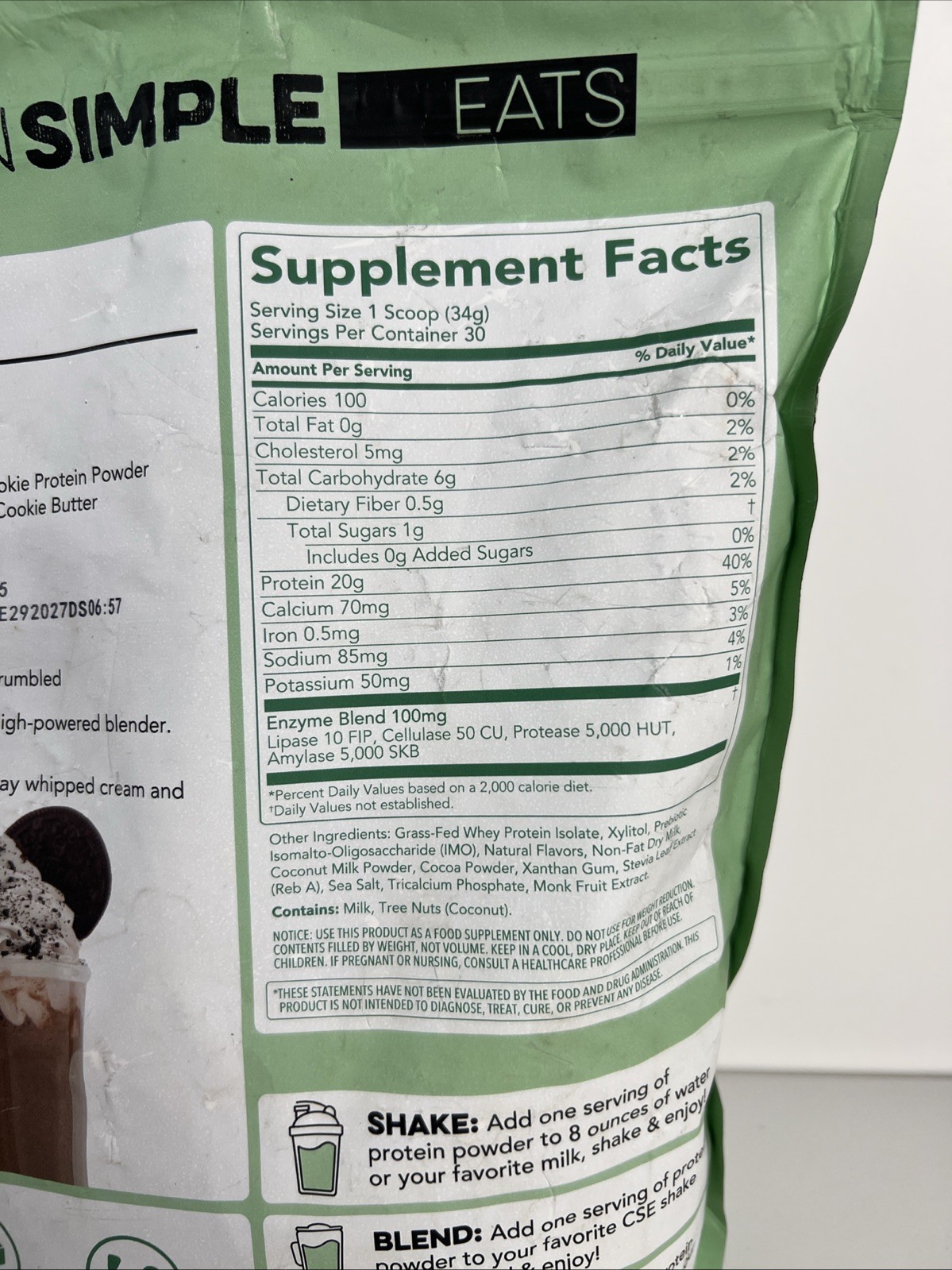 Exp. 9/2027 Clean Simple Eats Whey Protein Powder Protein 30 Srvs Mint Chocolate