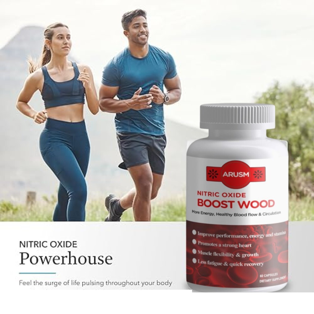 Nitric Oxide Booster Supplement Supports Blood Flow Pre Workout 60 caps