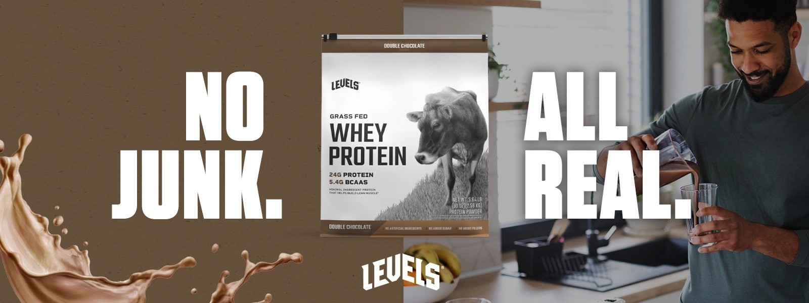 Levels Whey Protein Double Chocolate Grass Fed Whey Protein 5.64 LB, 80 Servings
