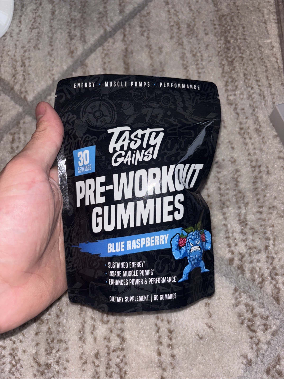 pre workout gummies by tasty gains blue razz 30 serving