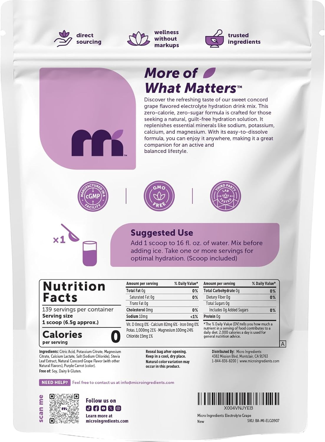 Electrolytes Hydration Drink Mix, 2Lb (139 Servings) | Low Sodium | Keto & No Su