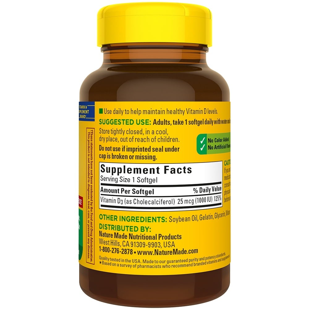 Nature Made Vitamin D3 1000 IU, 180 Softgels