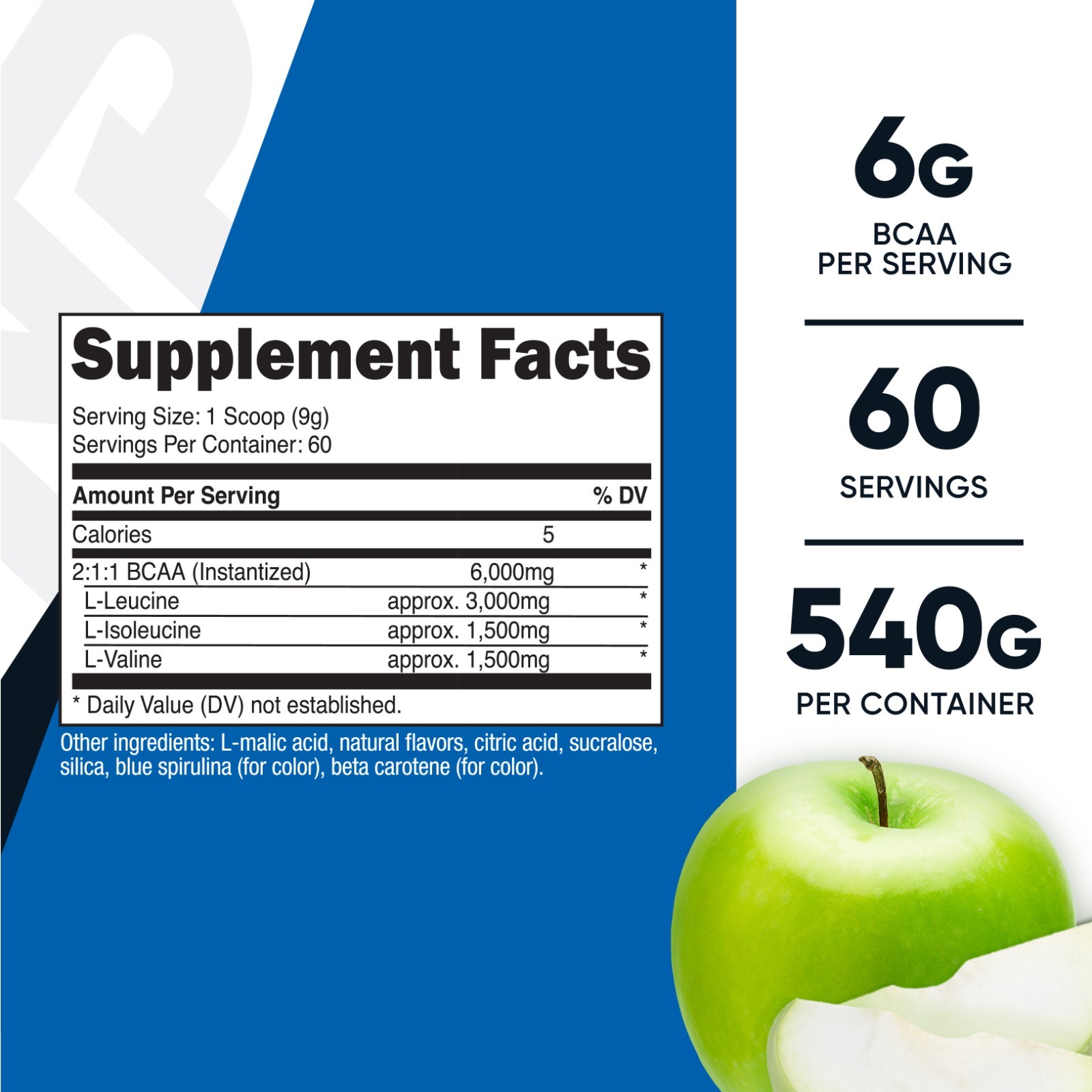 Nutricost BCAA Powder (Green Apple) 60 Servings
