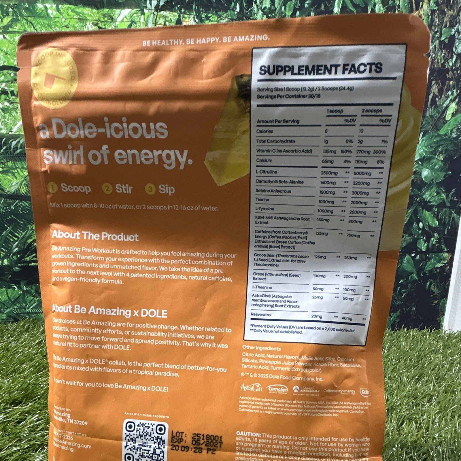 Be Amazing Dole Pre-Workout Powder Dole Whip Pineapple 30 Scoops Vegan