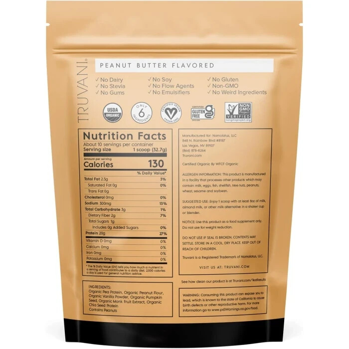 Truvani Plant Based Protein – 11.53oz Peanut Butter