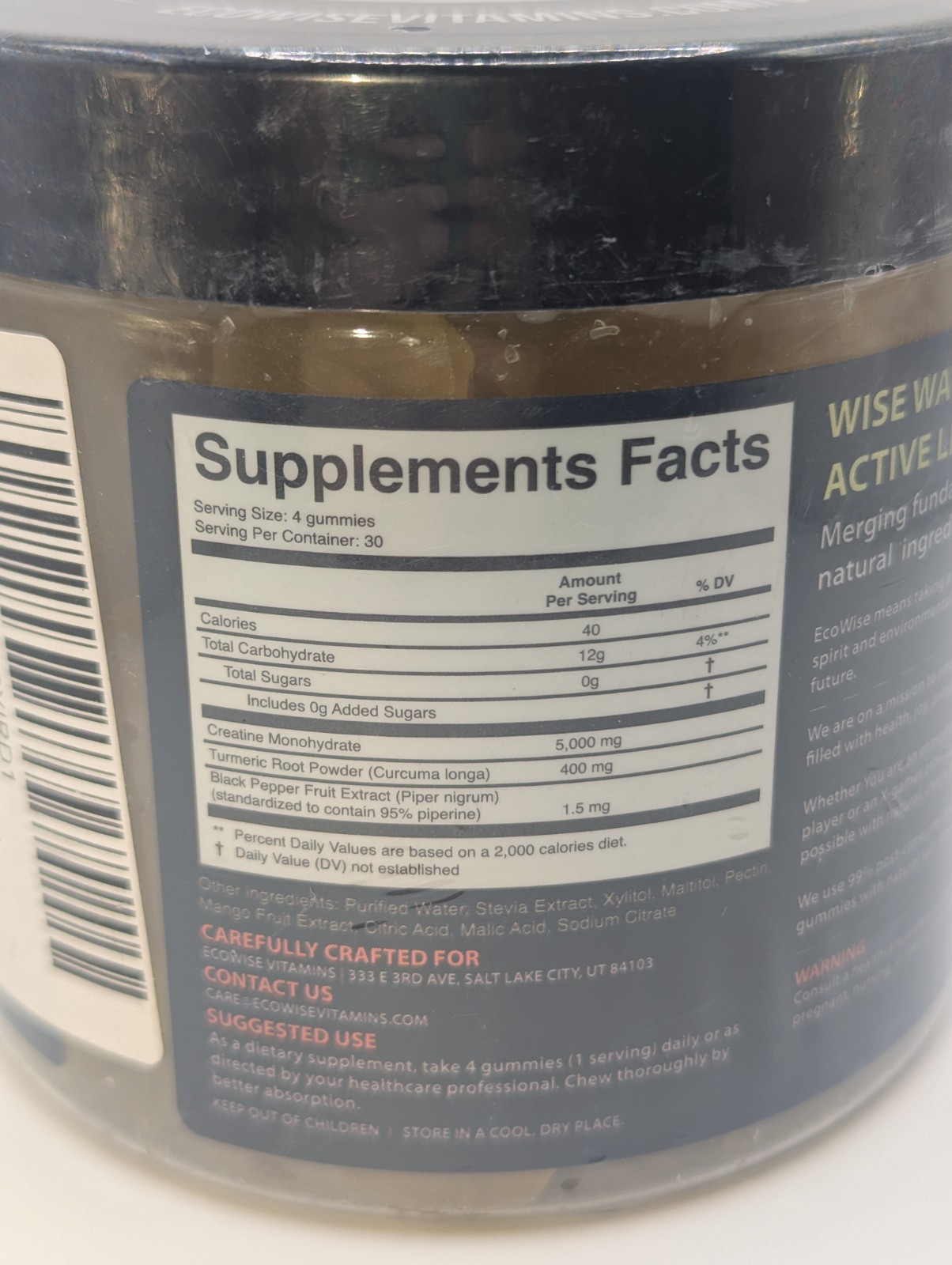 EcoWise Creatine Monohydrate Gummies Sugar-Free Mango Flavor 120ct 04/2027