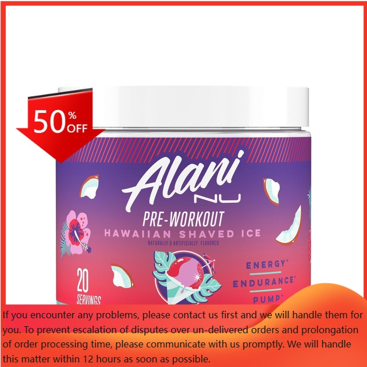 Alani Nutrition Pre-Workout Energy Supplement Powder – Hawaiian Shaved Ice-7.2oz