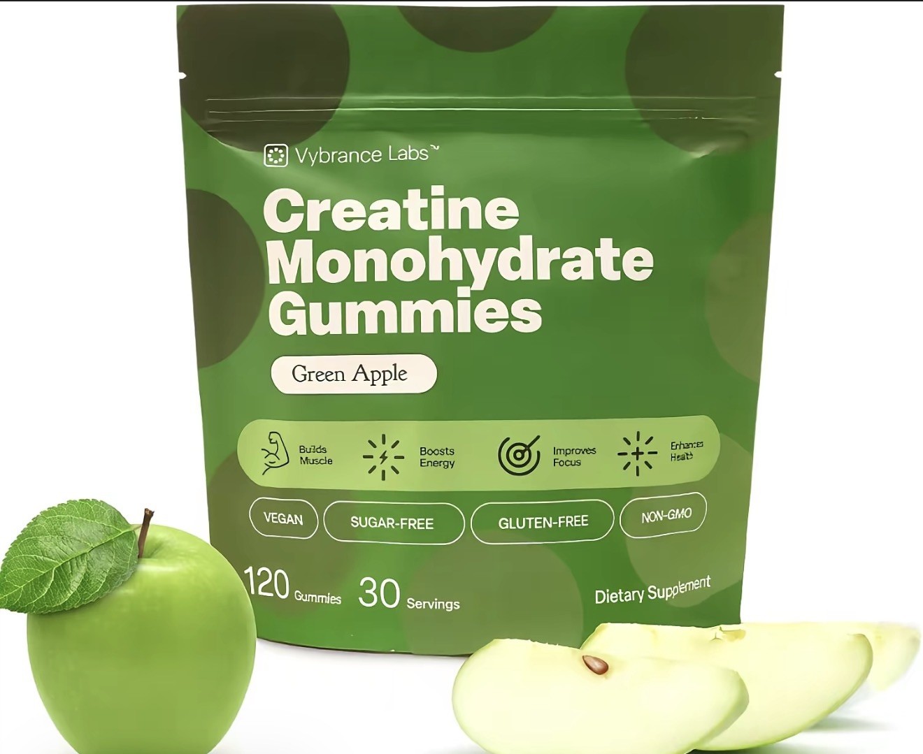 Vybrance Labs Creatine Monohydrate Gummies Green Apple 120 Gummies 30 Servings