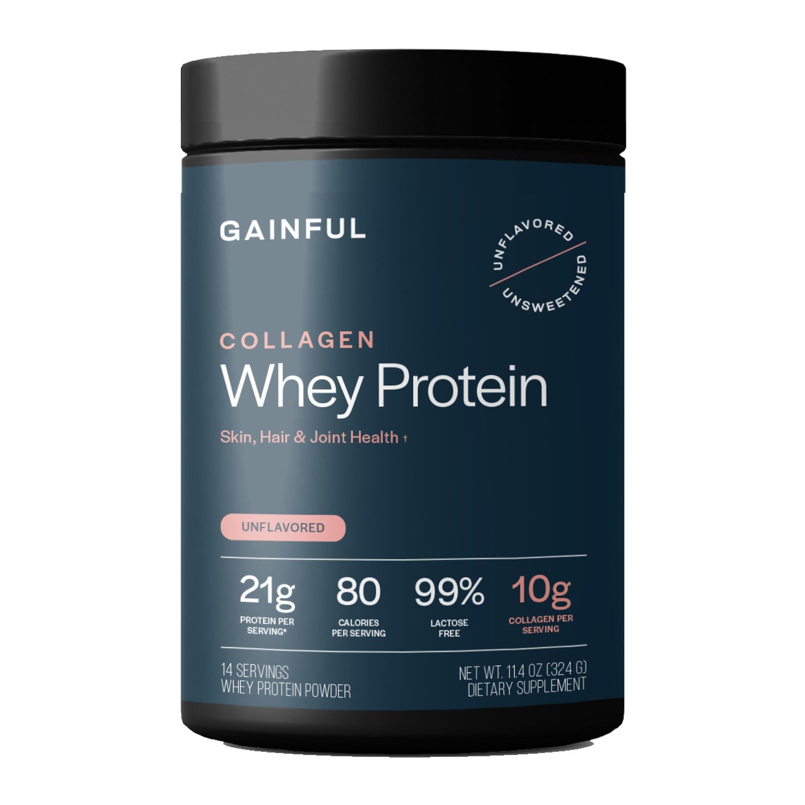 Gainful Collagen Whey Protein Powder, 21g Protein per Serving, Unflavored, Su…