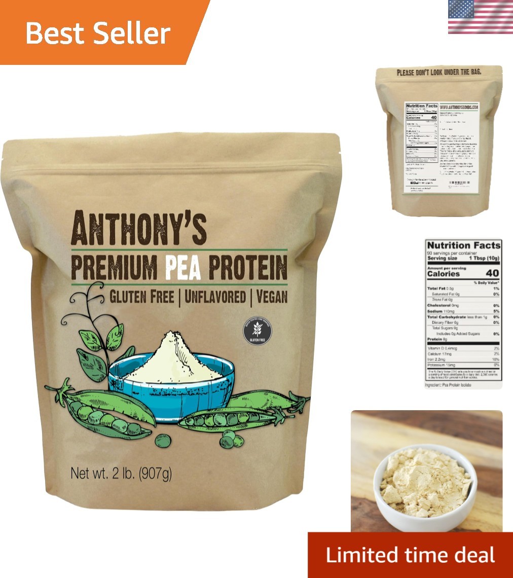 Plant-Based Pea Protein, 2 lb – Unflavored, , Batch Tested & Gluten-Free