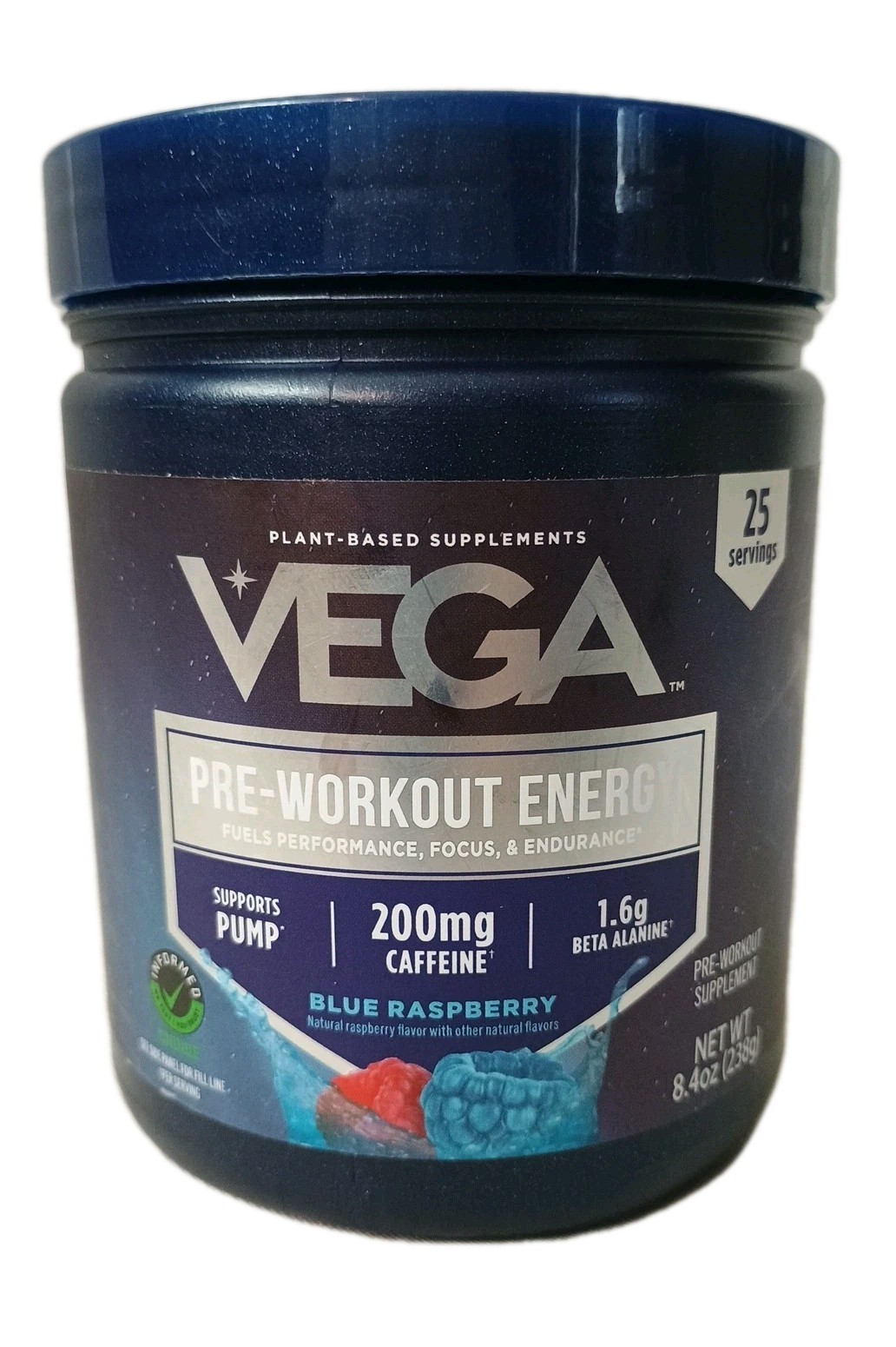 Vega Pre-Workout Energy, 25 Servings, Blue Raspberry, Exp. 12/28