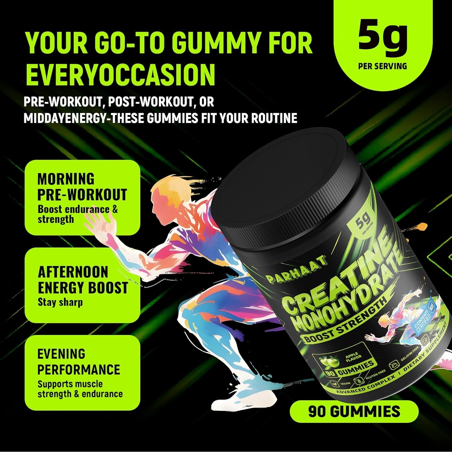 Parhaat NSF Certified Creatine Gummy – Creatine Monohydrate Gummies 5g