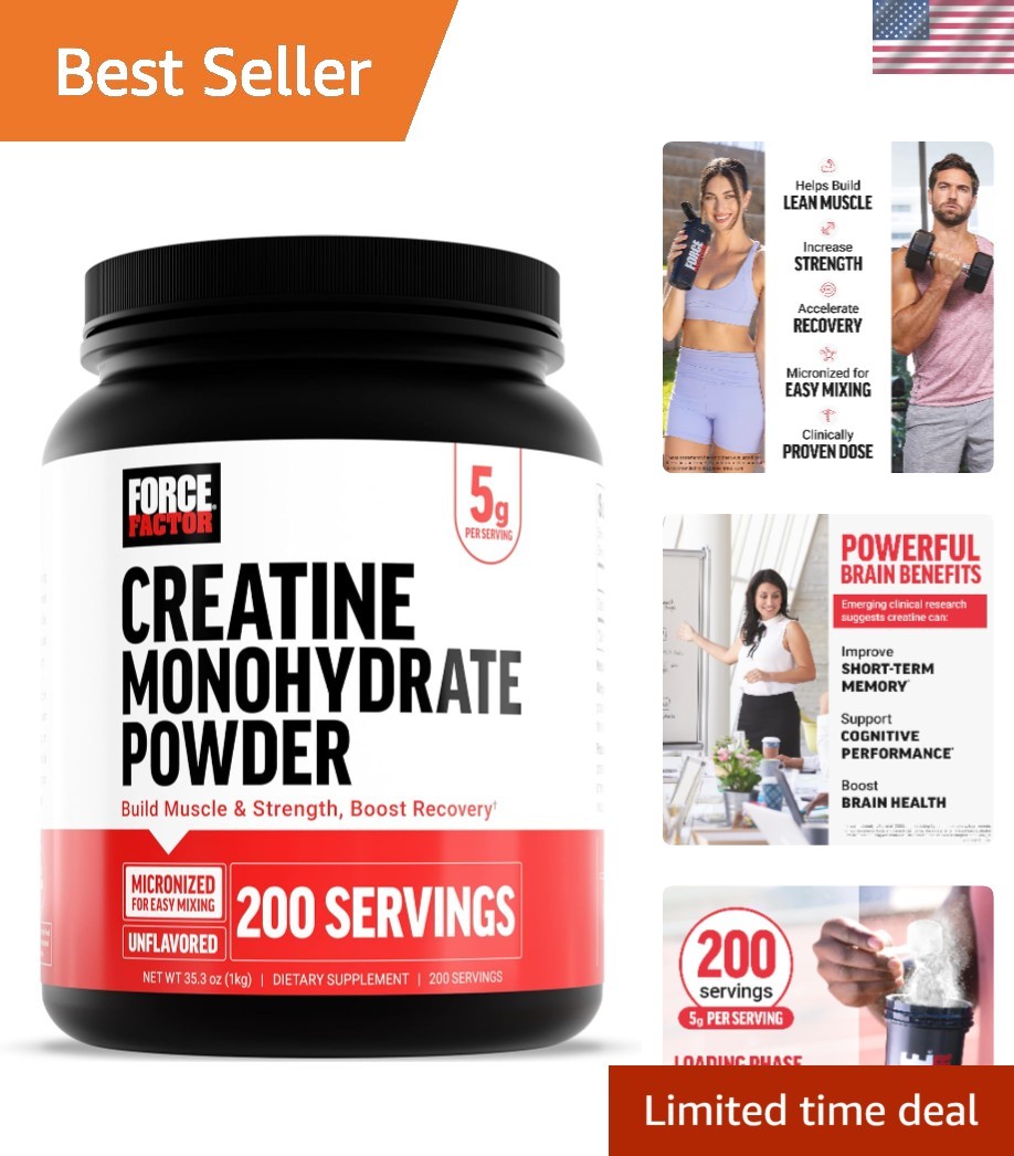 Pure Creatine Monohydrate – 5g Dose, 200 Servings – Muscle & Cognitive Support