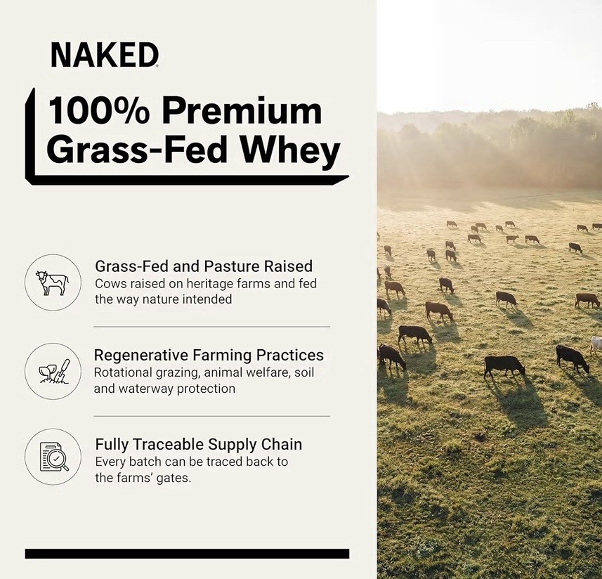 NAKED Grass-Fed Whey Protein Concentrate Powder, NSF Certified Non-GMO 2 lb