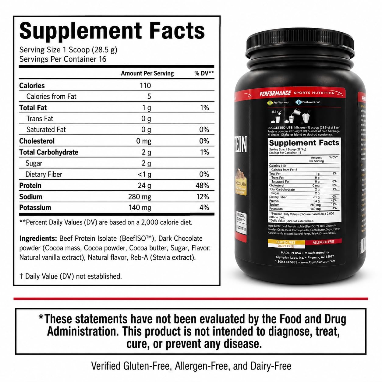 Olympian Labs Beef Protein 1lb Chocolate