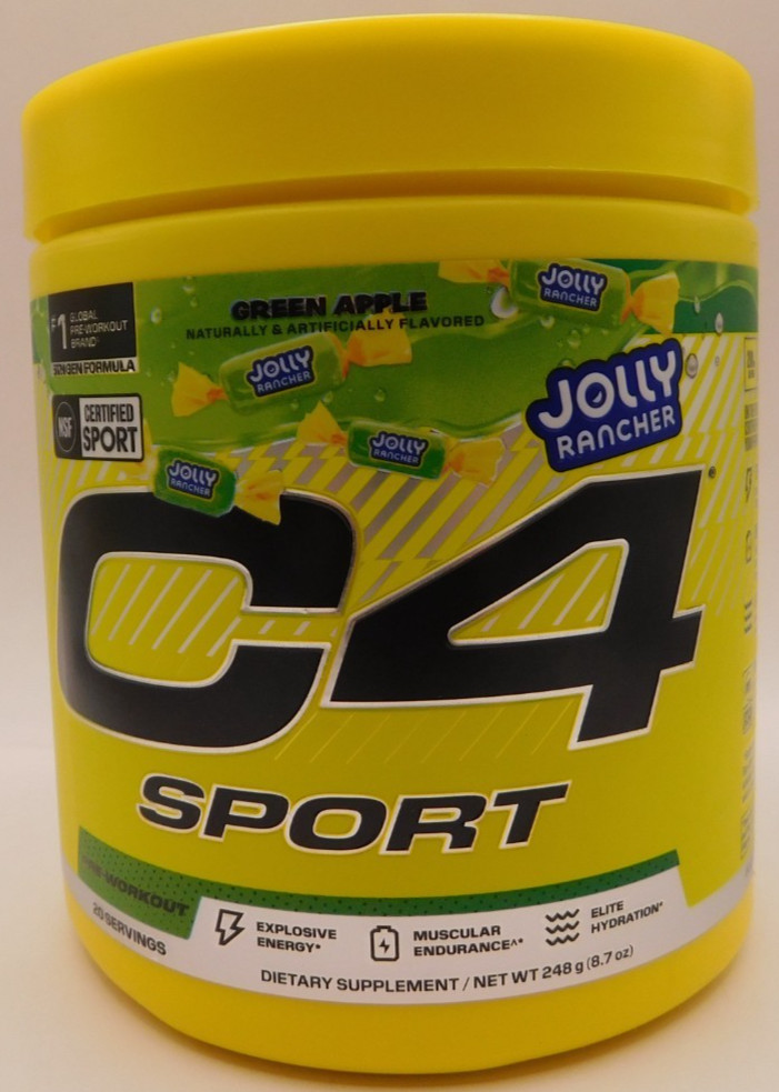 C4 Sport Pre Workout Powder Jolly Rancher Green Apple 8.7oz Exp: 2/27+ New