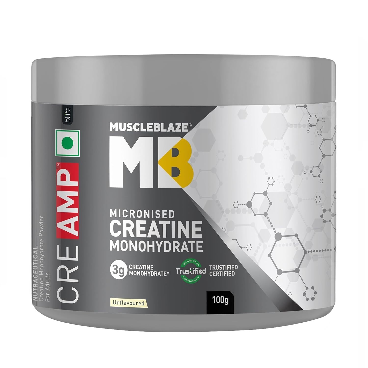 MuscleBlaze Micronised Creatine 100g Monohydrate CreAMP Powder 32 Servings