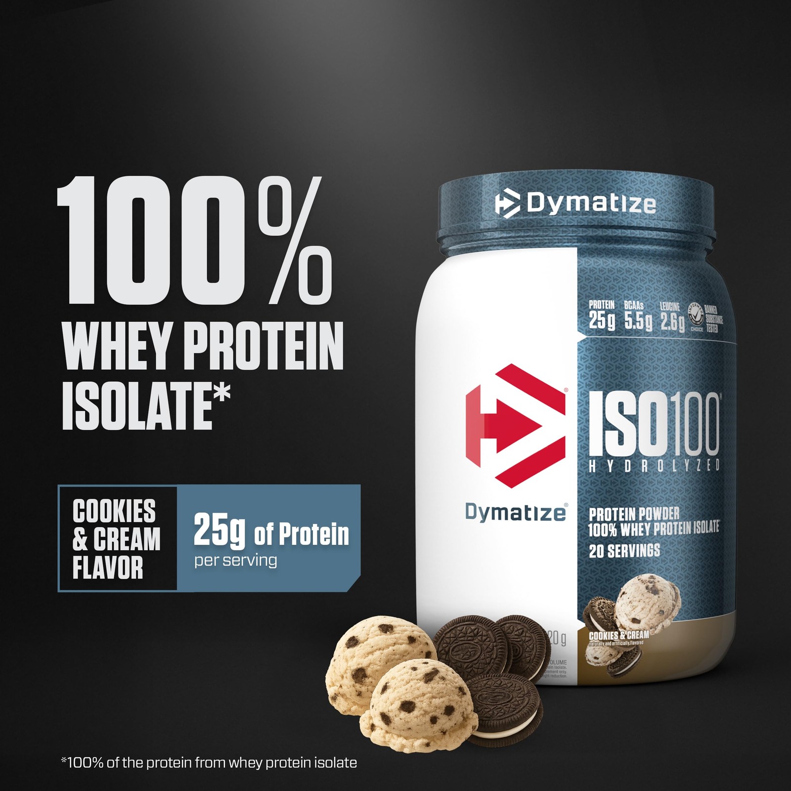 Dymatize ISO100 Whey Protein Powder 1.34 Pound (Pack of 1), Cookies & Cream