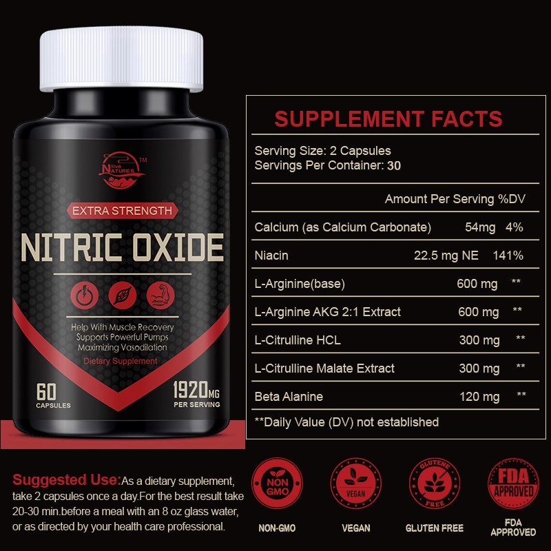 Nitric Oxide Booster Supplement – L-Arginine, L-Citrulline 1920mg Muscle Support