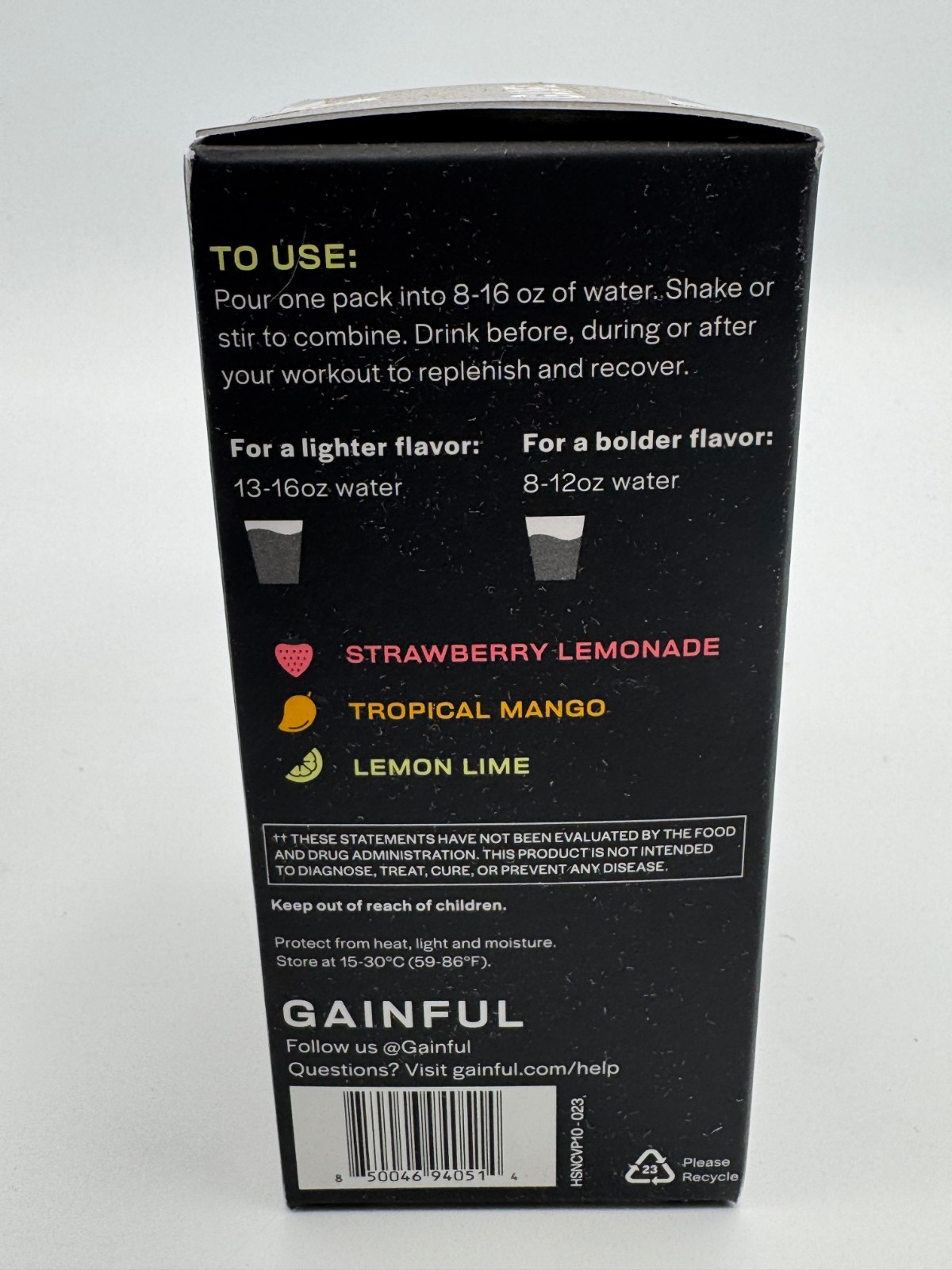 Gainful Daily Performance Hydration Electrolyte Drink Mix 10 Stick Packs