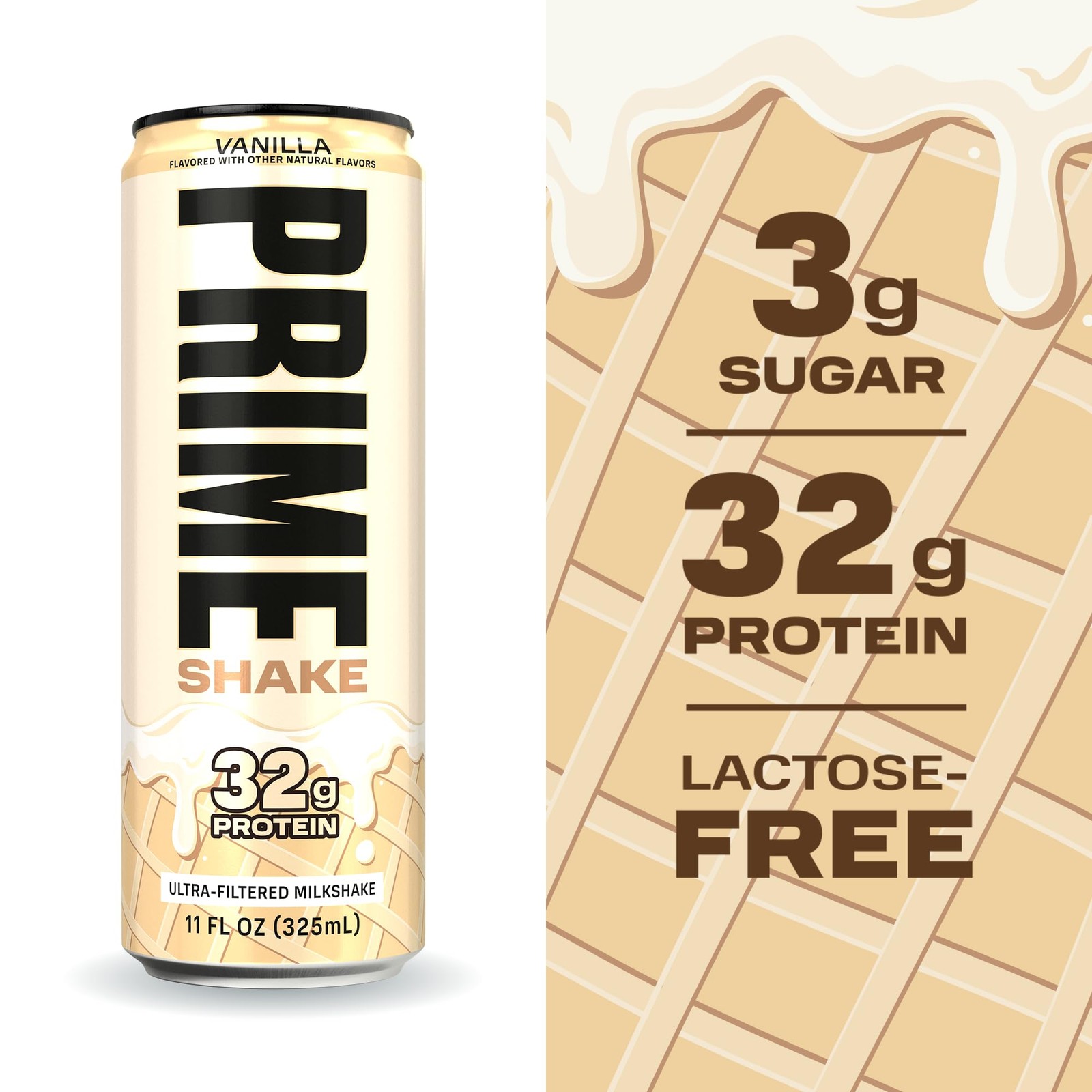 PRIME Shakes, Vanilla, 32g Protein Shake for Muscle 11 Fl Oz (Pack of 12)