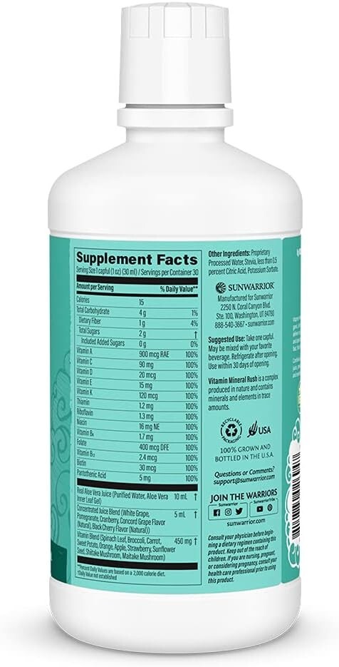 Sunwarrior Liquid Multivitamin Supplements Minerals Aloe Vera Men Women 30 fl oz