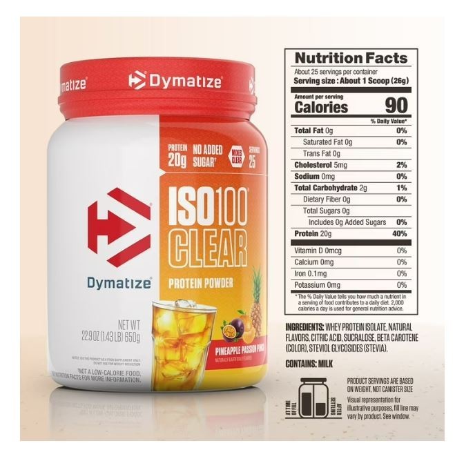 Dymatize ISO100 Clear 20g Protein Powder, Pineapple Passion Punch, 22.9 oz. USA