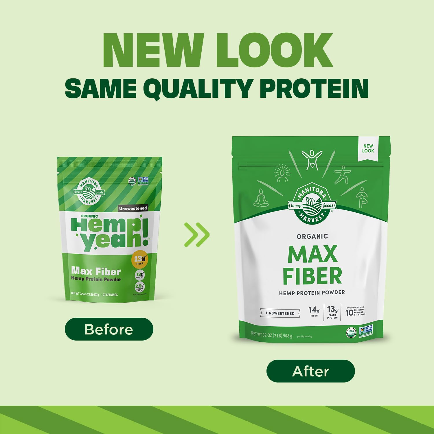 Hemp Yeah Organic Max Fiber Protein Powder, Unsweetened, 32Oz, with 13G of Fiber